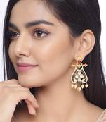 Antique Style Designer Black Gold Plated Kundan Polki Pearls Dangler Earring for Girls and Women