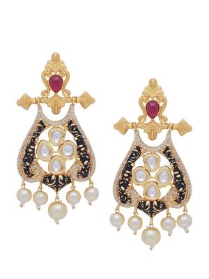 Antique Style Designer Black Gold Plated Kundan Polki Pearls Dangler Earring for Girls and Women 3