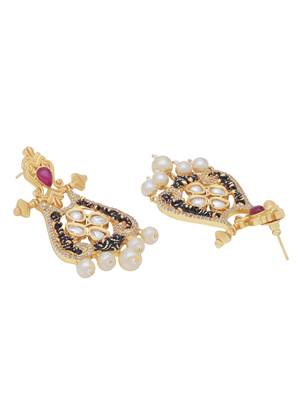 Antique Style Designer Black Gold Plated Kundan Polki Pearls Dangler Earring for Girls and Women 4