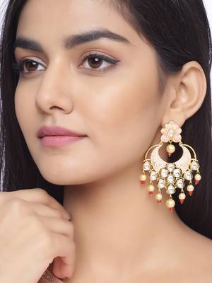 Stylish Pink Enameled Gold Plated Designer Pearls Dangler Earring for Girls and Women 1