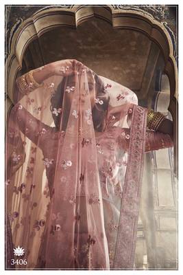 Amazing Salmon Zari and Thread Embroidered Satin Semi-stitched Lehenga choli with dupatta 4