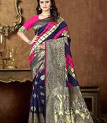 Blue woven banarasi saree with blouse