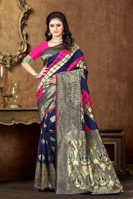 Blue woven banarasi saree with blouse 5