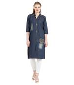Blue embroidered cotton kurtas-and-kurtis