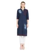 Blue embroidered cotton kurtas-and-kurtis