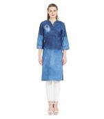 Blue embroidered cotton kurtas-and-kurtis