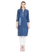 Blue embroidered cotton kurtas-and-kurtis