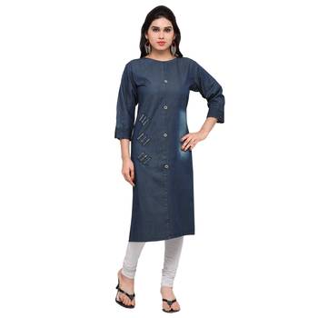 Blue plain cotton kurtas-and-kurtis 1