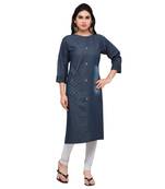 Blue plain cotton kurtas-and-kurtis