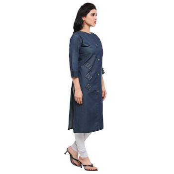 Blue plain cotton kurtas-and-kurtis 3