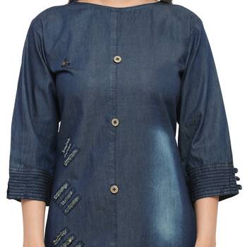 Blue plain cotton kurtas-and-kurtis 4