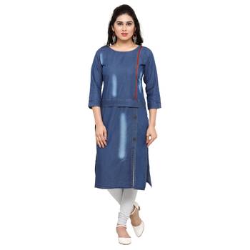 Blue plain cotton kurtas-and-kurtis 1