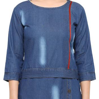 Blue plain cotton kurtas-and-kurtis 4