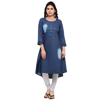 Blue plain cotton kurtas-and-kurtis 1