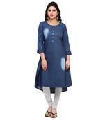 Blue plain cotton kurtas-and-kurtis
