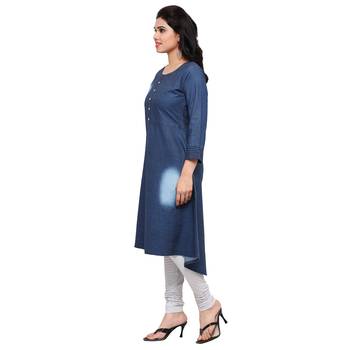 Blue plain cotton kurtas-and-kurtis 3