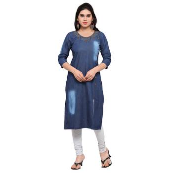 Blue embroidered cotton kurtas-and-kurtis 1