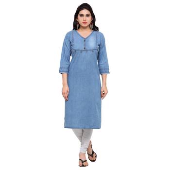 Blue plain cotton kurtas-and-kurtis 1