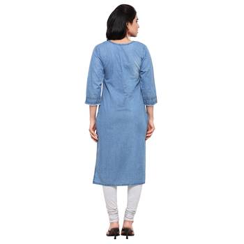 Blue plain cotton kurtas-and-kurtis 2