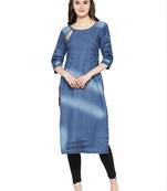Blue plain cotton kurtas-and-kurtis