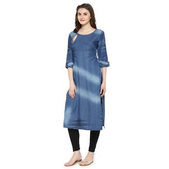Blue plain cotton kurtas-and-kurtis 3