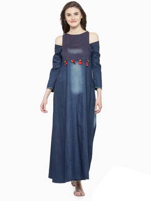 Blue plain cotton kurtas-and-kurtis 1