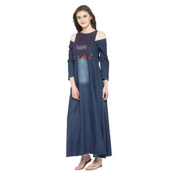 Blue plain cotton kurtas-and-kurtis 3