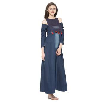 Blue plain cotton kurtas-and-kurtis 4