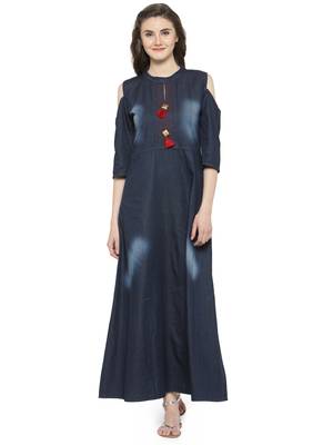 Blue plain cotton kurtas-and-kurtis 1