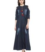 Blue plain cotton kurtas-and-kurtis