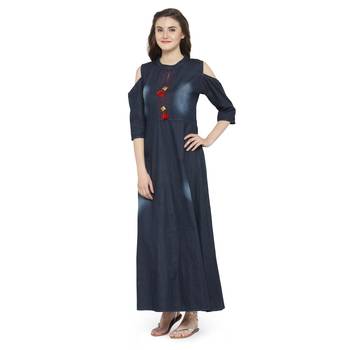 Blue plain cotton kurtas-and-kurtis 3