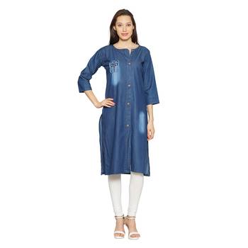 Blue embroidered cotton kurtas-and-kurtis 1