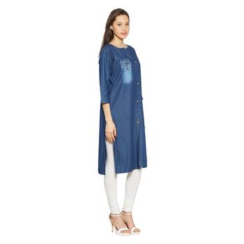 Blue embroidered cotton kurtas-and-kurtis 3
