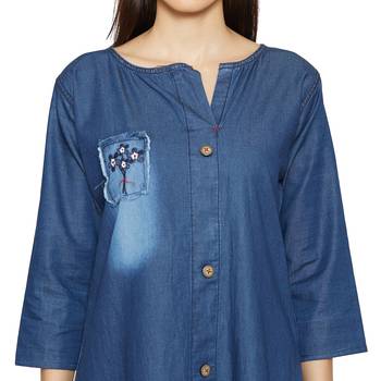Blue embroidered cotton kurtas-and-kurtis 4