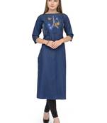 Blue embroidered cotton kurtas-and-kurtis