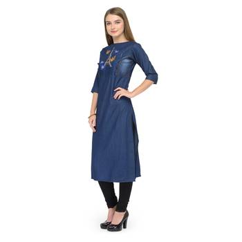 Blue embroidered cotton kurtas-and-kurtis 3