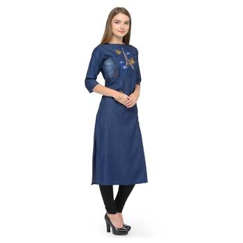 Blue embroidered cotton kurtas-and-kurtis 4