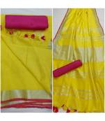 Unitex Fashion yellow woven linen saree with blouse