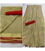 Unitex Fashion Beige woven linen saree with blouse