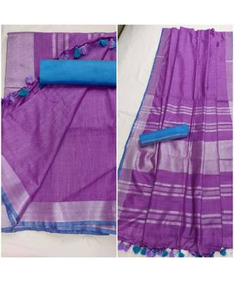 Unitex Fashion purple woven linen saree with blouse 1
