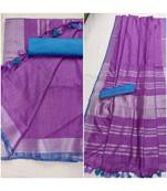 Unitex Fashion purple woven linen saree with blouse