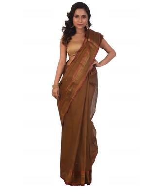 Brown woven pure cotton saree  1
