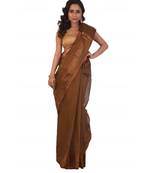 Brown woven pure cotton saree 