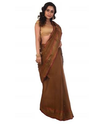 Brown woven pure cotton saree  2