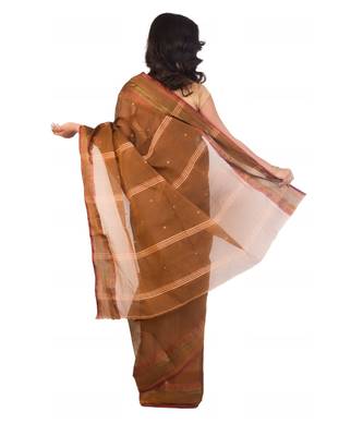 Brown woven pure cotton saree  3