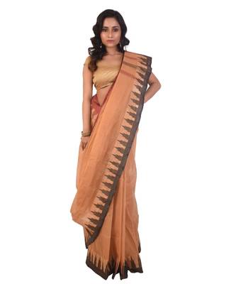 Rust woven pure cotton saree  1