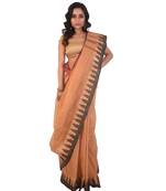 Rust woven pure cotton saree 