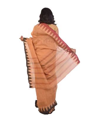 Rust woven pure cotton saree  3