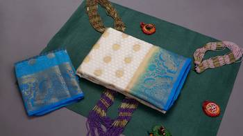 White woven art silk saree with blouse 5