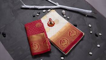 White woven art silk saree with blouse 5